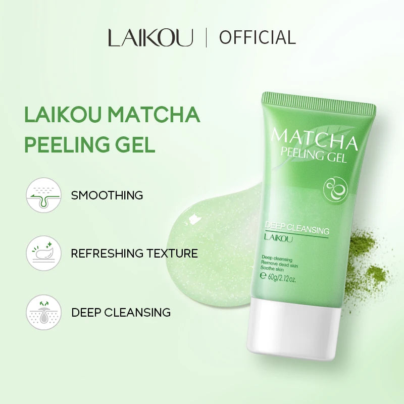 Peeling Gel Esfoliante Facial LAIKOU Matcha – Limpeza Profunda, Controle de Oleosidade e Remoção de Acne