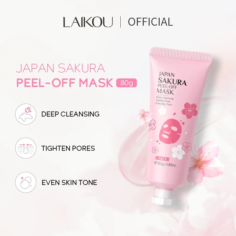 Máscara Facial Peel-Off LAIKOU Japão Sakura – Ilumina, Hidrata e Remove Cravos