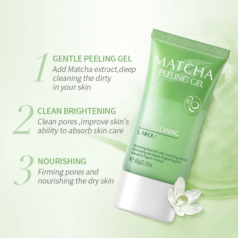 Peeling Gel Esfoliante Facial LAIKOU Matcha – Limpeza Profunda, Controle de Oleosidade e Remoção de Acne