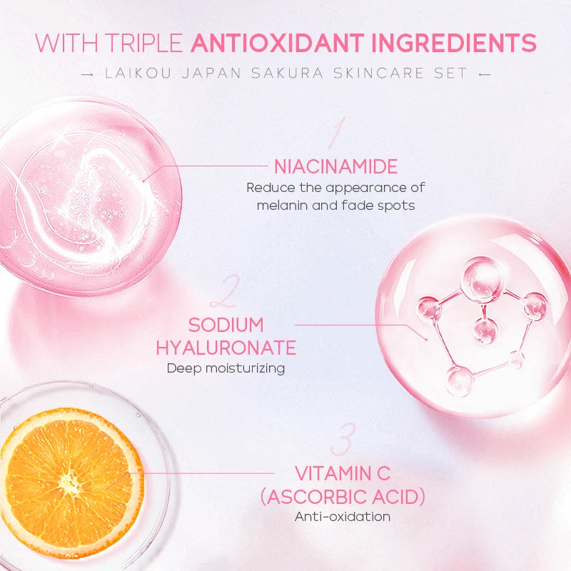 Kit de Cuidados com a Pele LAIKOU – Hidratação, Clareamento, Antimanchas e Rejuvenescimento | 5 Peças